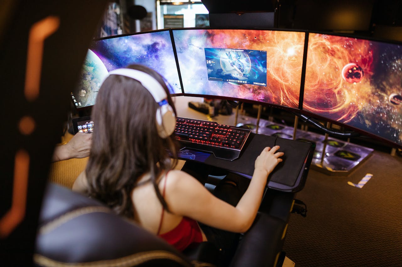 woman playing video game